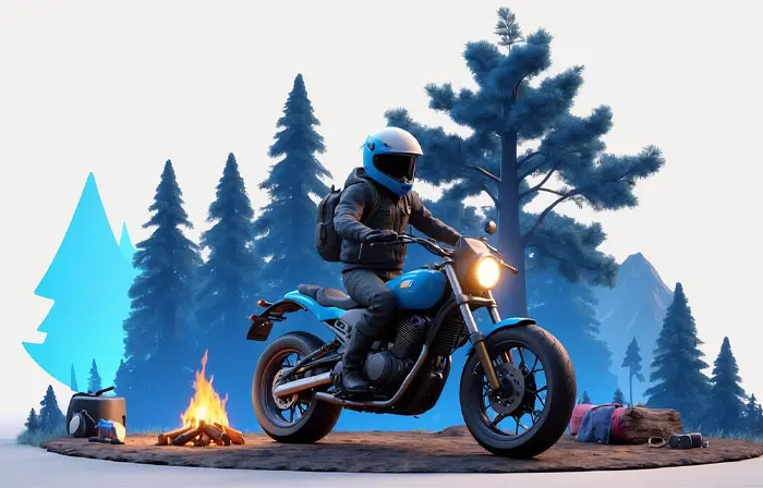Person Riding a Motorcycle 3D Picture Illustration